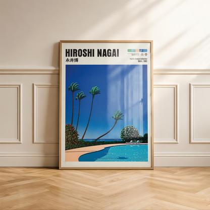 Hiroshi Nagai Pacific Breeze Poster, Tropical Pool Art, Japanese Beach Print, Palm Tree Wall Decor, Retro Summer City Pop