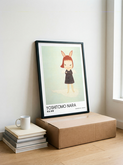 Yoshitomo Nara Bunny Girl Poster, Japanese Contemporary Art Print, Black Dress Wall Decor, Cute Character Artwork