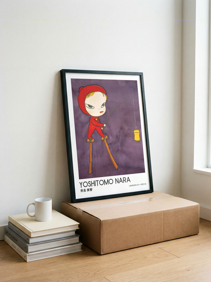 Yoshitomo Nara Red Hood Fishing Poster, Japanese Contemporary Art Print, Purple Wall Decor, Surreal Character Artwork