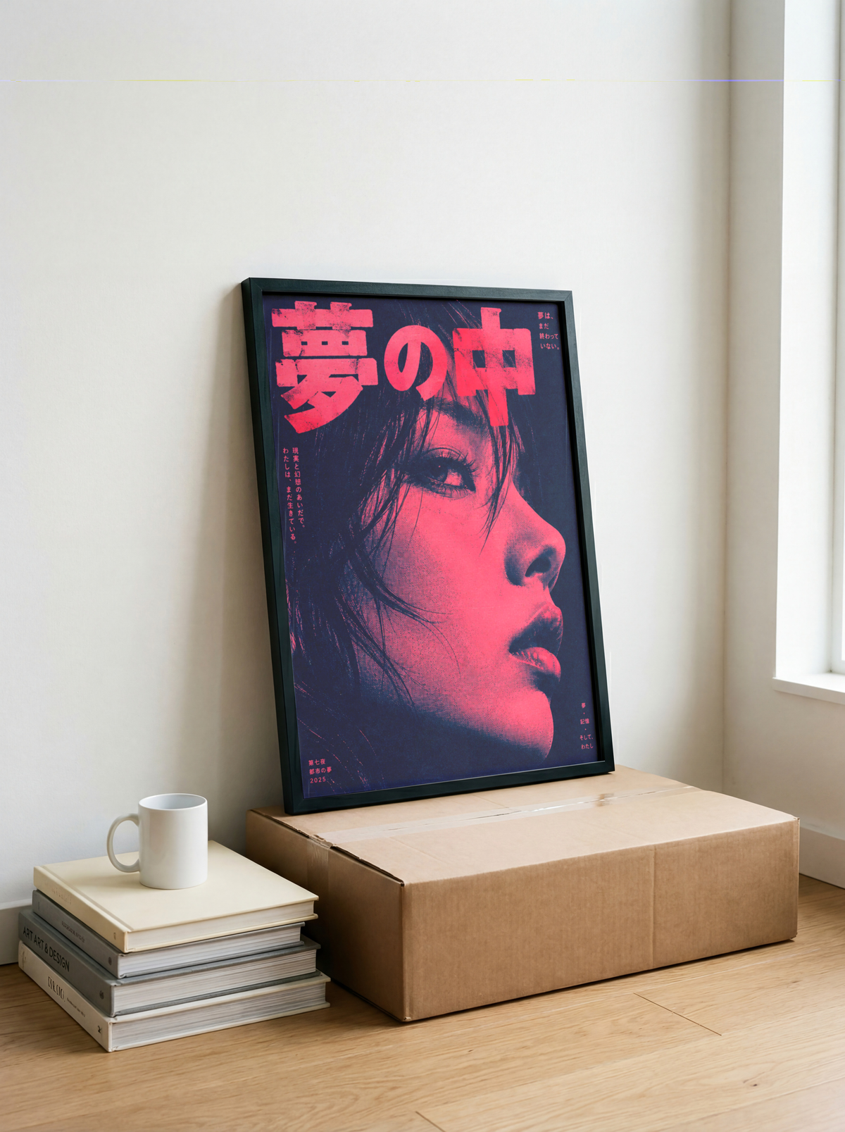 Tokyo Dream Poster, Pink and Navy Japanese Pop Art Portrait, High Contrast Retro Wall Art