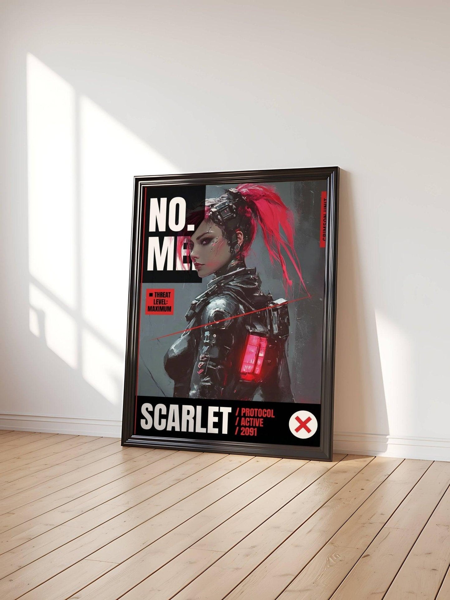 ☣️🧬 Série limitée Art Cyberpunk - Poster Cybergirl Scarlet - Aura Studio Déco