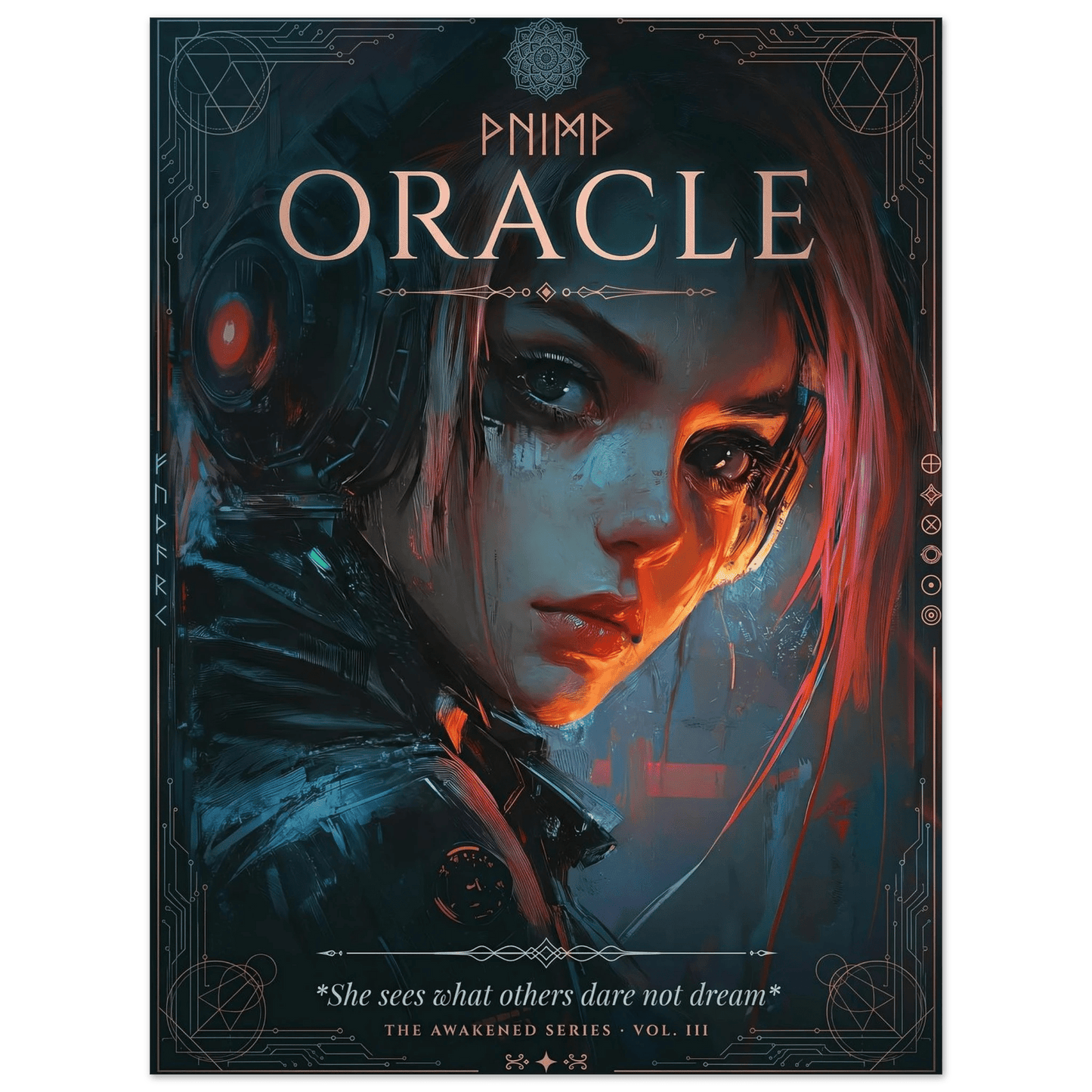 ☣️🧬 Série limitée Art Cyberpunk - Poster Cybergirl Oracle - Aura Studio Déco