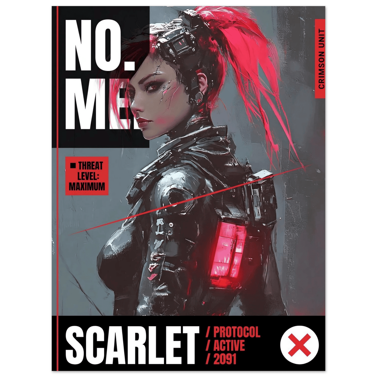 ☣️🧬 Série limitée Art Cyberpunk - Poster Cybergirl Scarlet - Aura Studio Déco