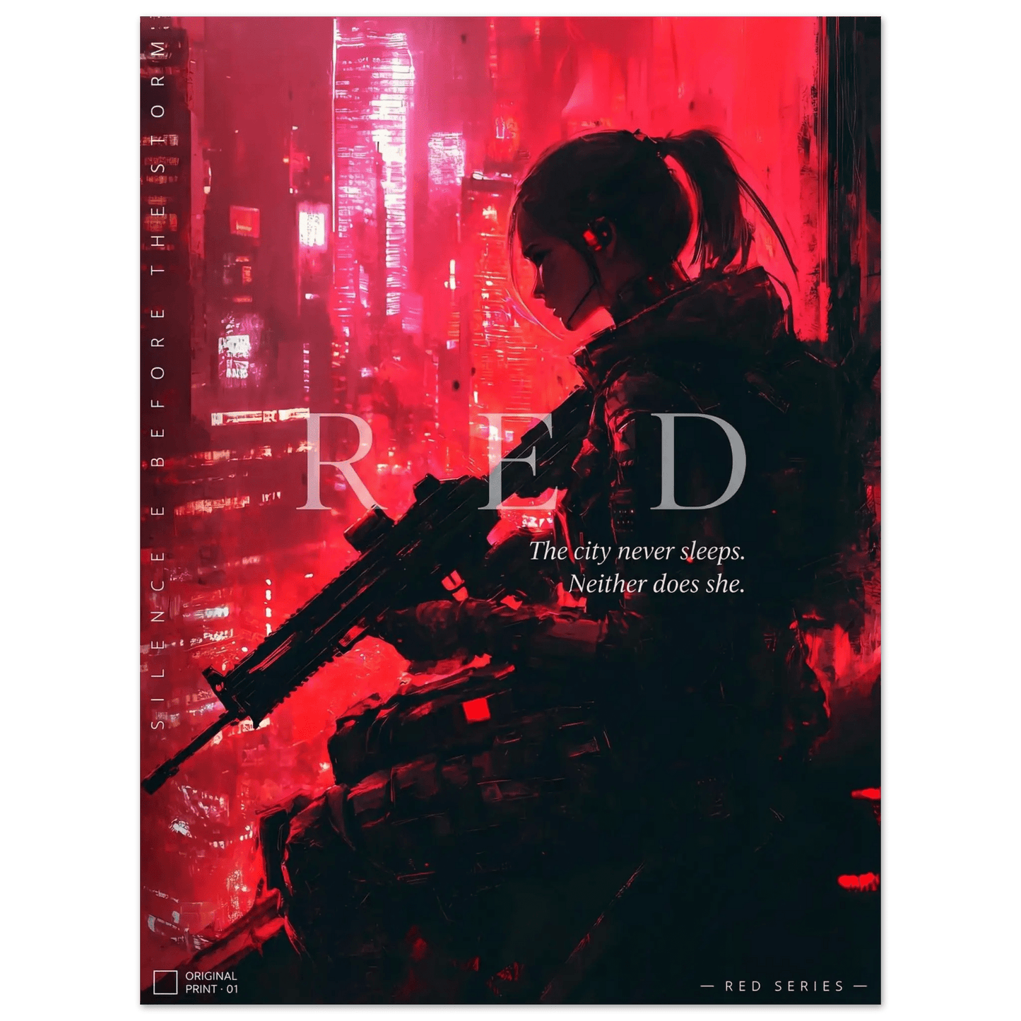 ☣️🧬 Série limitée Art Cyberpunk - Poster Cybergirl Red - Aura Studio Déco