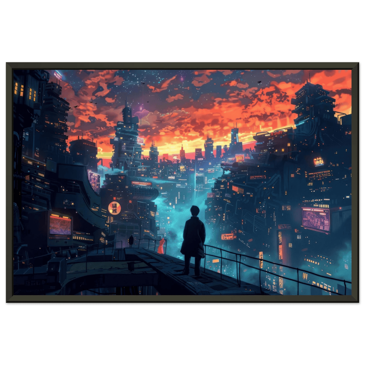 🐉🇯🇵✨ Affiche encadrée métal CLI-FI Anime Concept – Future City - Aura Studio Déco