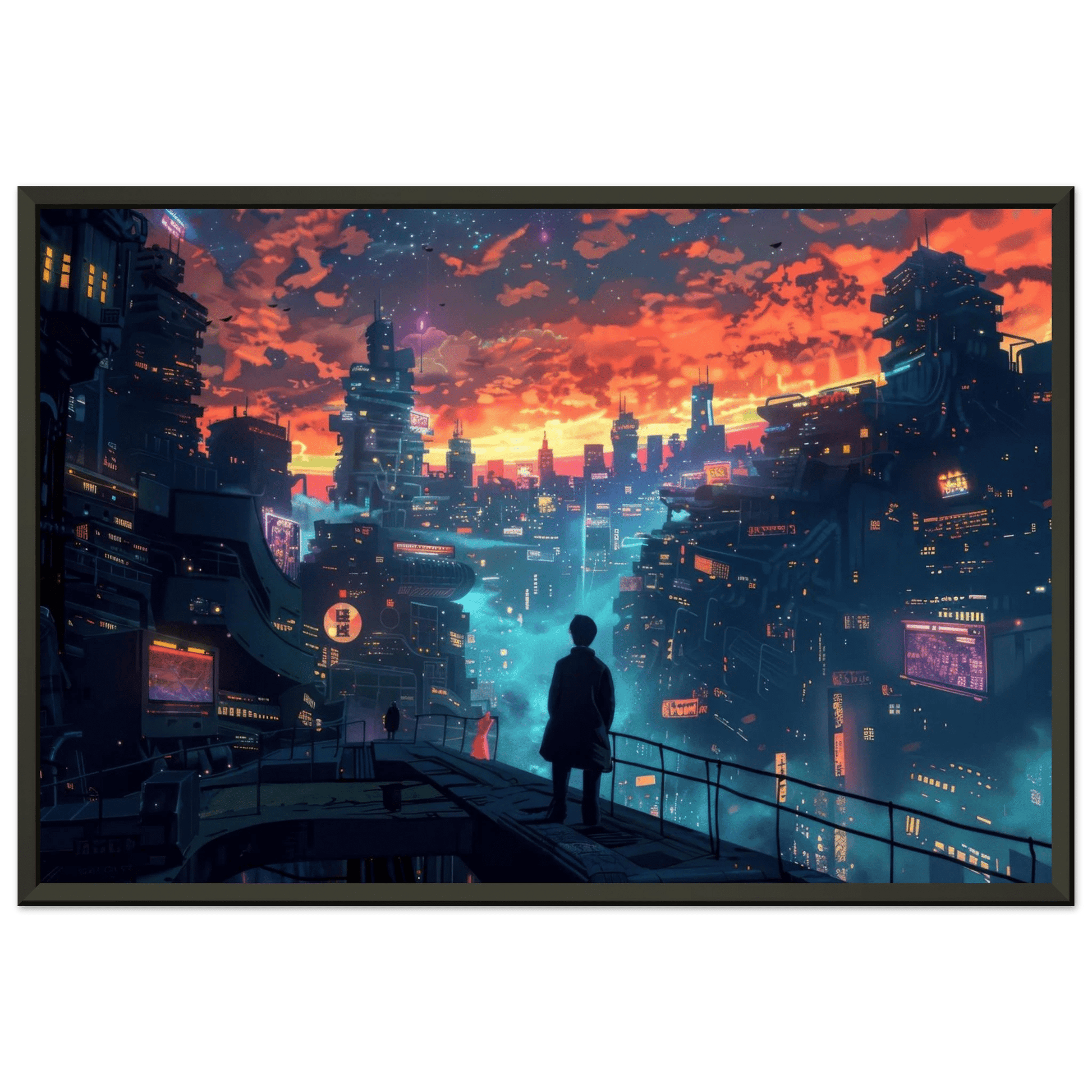 🐉🇯🇵✨ Affiche encadrée métal CLI-FI Anime Concept – Future City - Aura Studio Déco