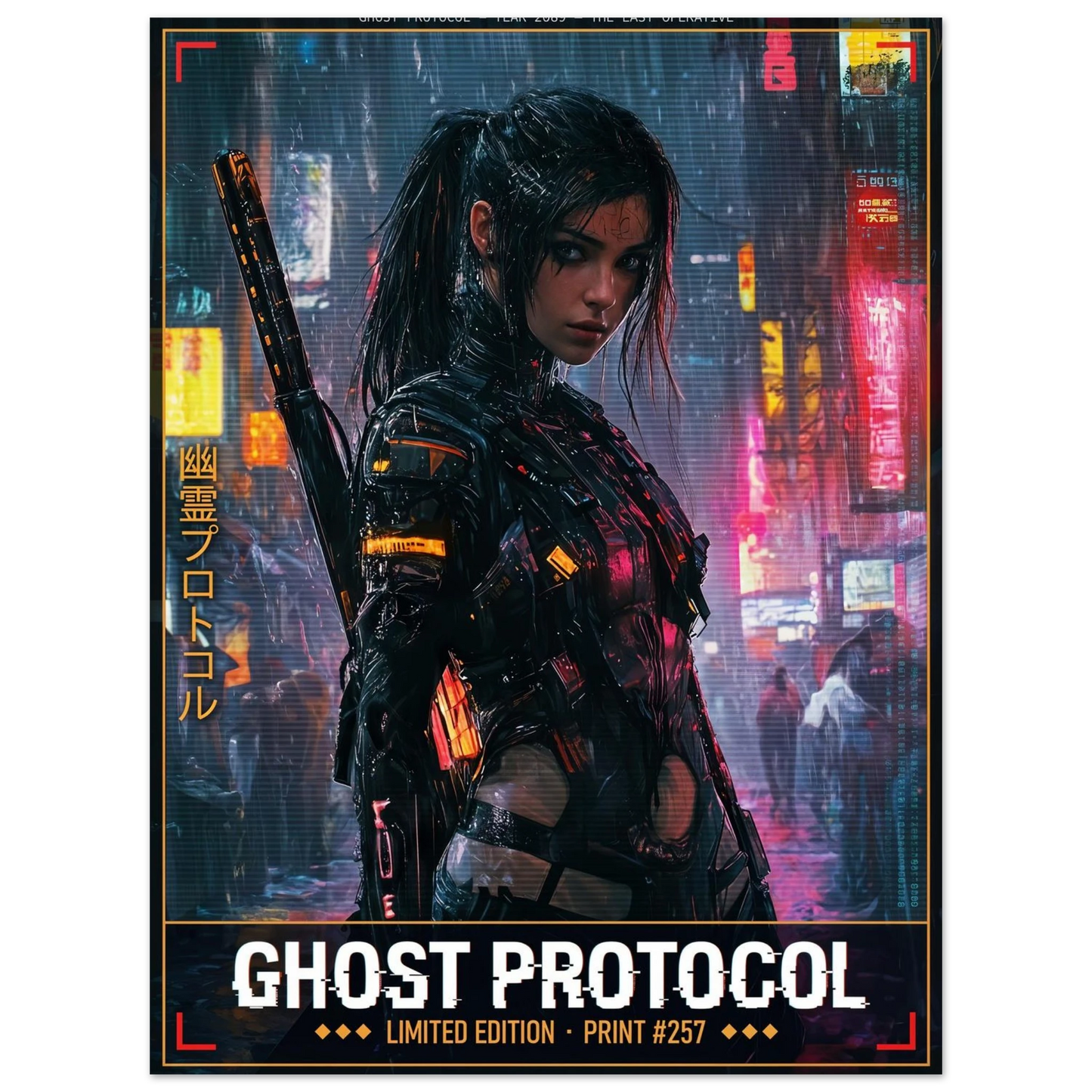 ☣️🧬 Série limitée Art Cyberpunk - Poster Cybergirl Ghost #257 - Aura Studio Déco