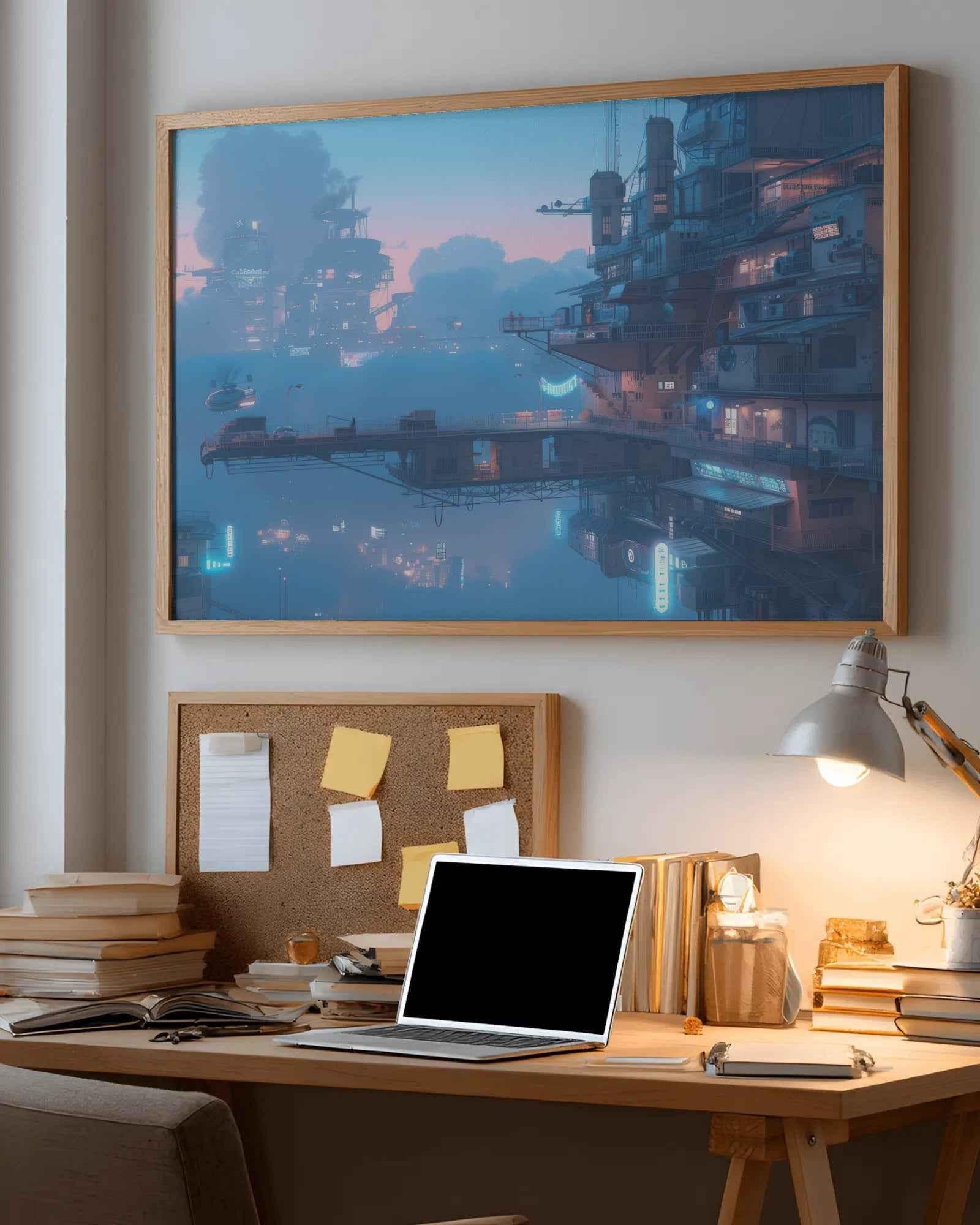 🐉🇯🇵✨ Affiche encadrée métal CLI-FI Anime Concept – Urban World - Aura Studio Déco