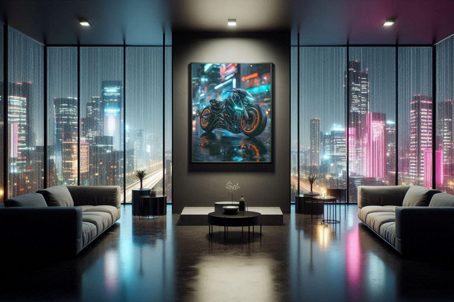 🏍️🏁🔧 Moto Cyberpunk Série futuriste #️⃣16  - (Affiche encadrée métal) - Aura Studio Déco