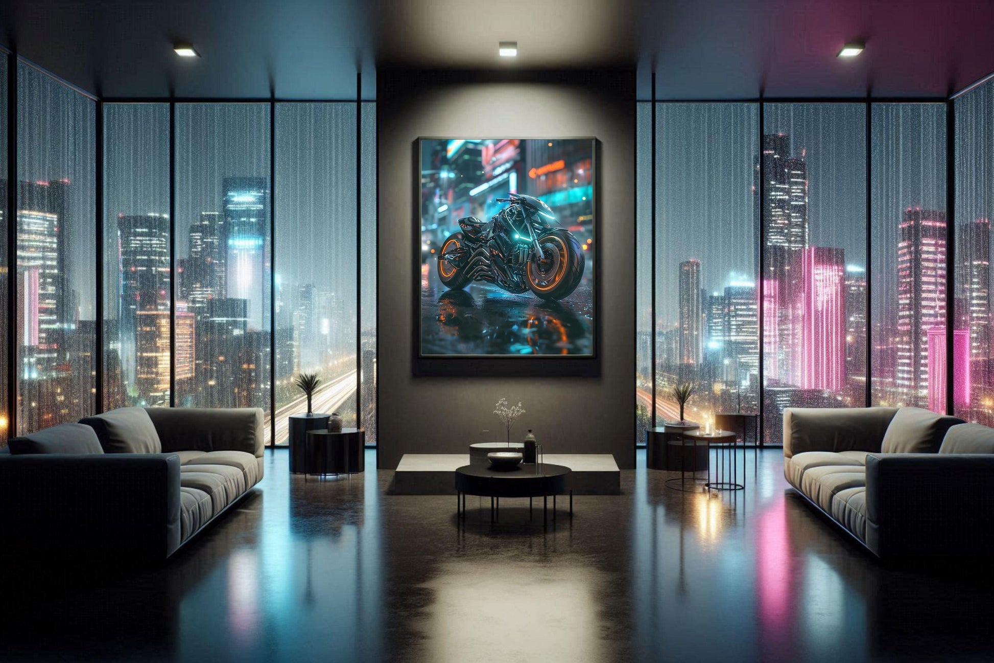 🏍️🏁🔧 Moto Cyberpunk Série futuriste #️⃣16  - (Affiche encadrée métal) - Aura Studio Déco