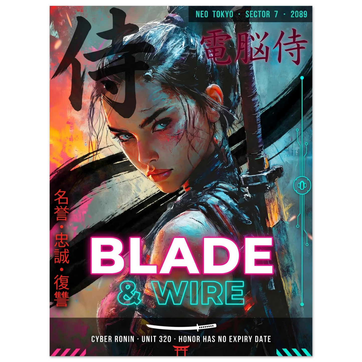 ☣️🧬 Série limitée Art Cyberpunk - Poster Cybergirl Blade - Aura Studio Déco