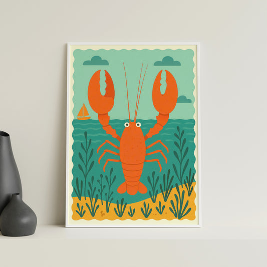 Vintage Lobster Poster, Coastal Wall Art, Retro Nautical Print, Beach House Decor, Seaside Kitchen Artwork, Ocean Life Wall Decor