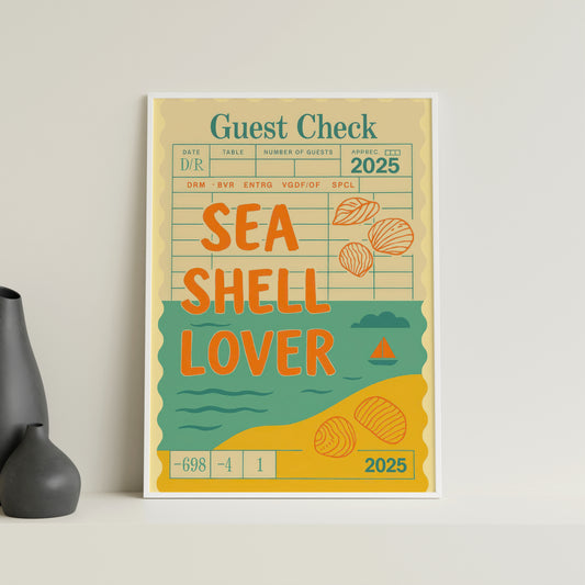Sea Shell Lover Poster, Vintage Coastal Wall Art, Beach Typography Print, Retro Summer Decor, Ocean Lover Artwork