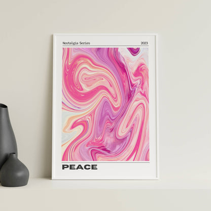 Affiche Peace Rétro Minimaliste – Art Abstrait Rose Marbré | Poster Moderne Papier Mat