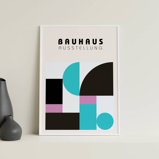 Affiche Bauhaus Minimaliste Colorée Bleue – Art Géométrique Moderne Mid-Century | Poster Design Papier Mat