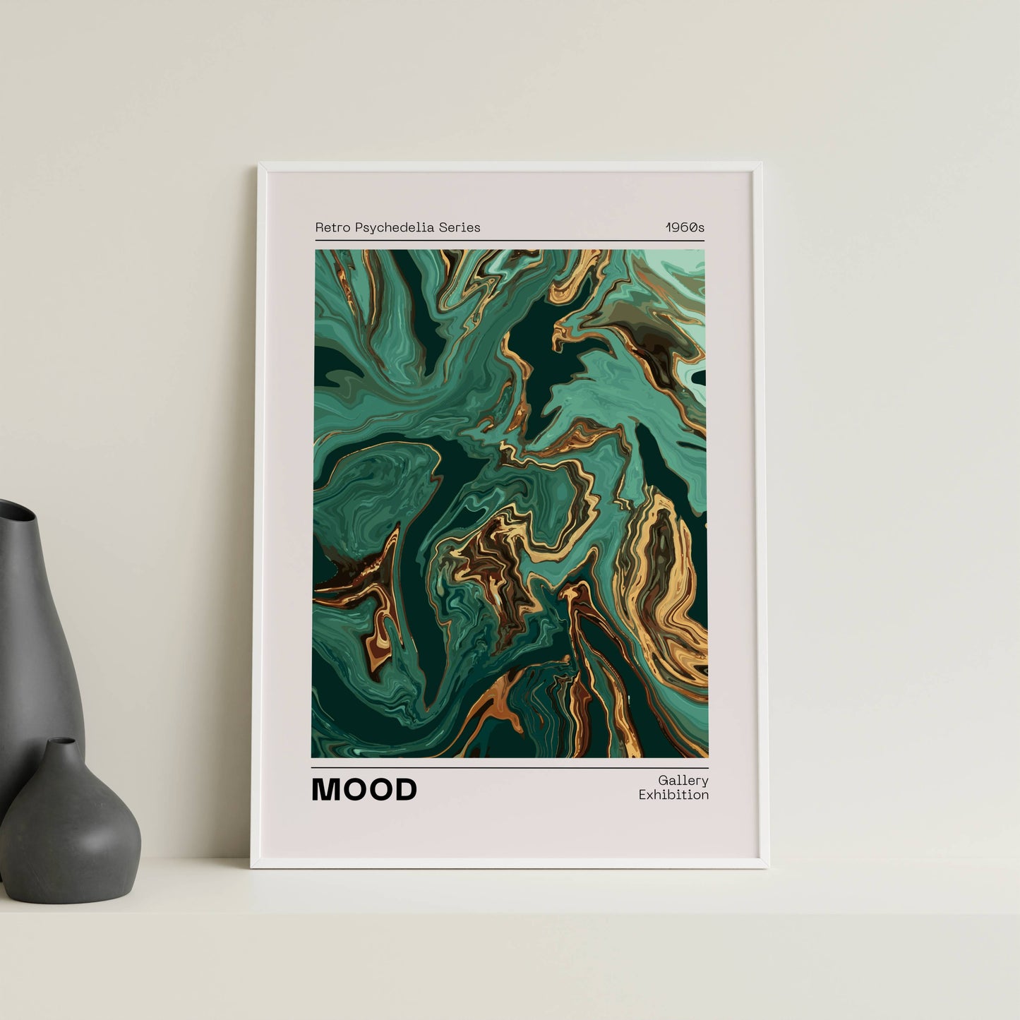 Affiche Mood Rétro Luxe – Art Abstrait Vert Émeraude et Or | Poster Marbré Moderne Papier Mat
