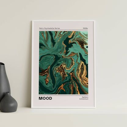 Affiche Mood Rétro Luxe – Art Abstrait Vert Émeraude et Or | Poster Marbré Moderne Papier Mat