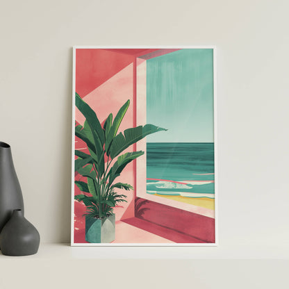 Affiche Terrasse Tropicale Face à l’Océan – Évasion Côtière et Ambiance Estivale | Poster sur Papier Mat