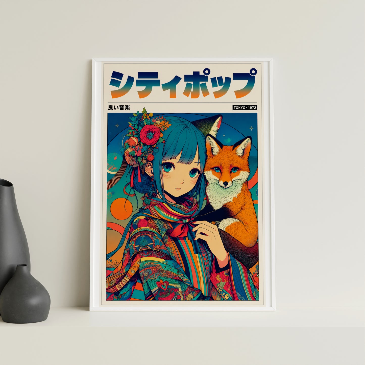 Japanese Fantasy Kitsune Poster | Anime Room Decor