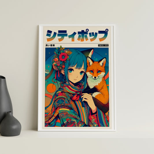 Japanese Fantasy Kitsune Poster | Anime Room Decor