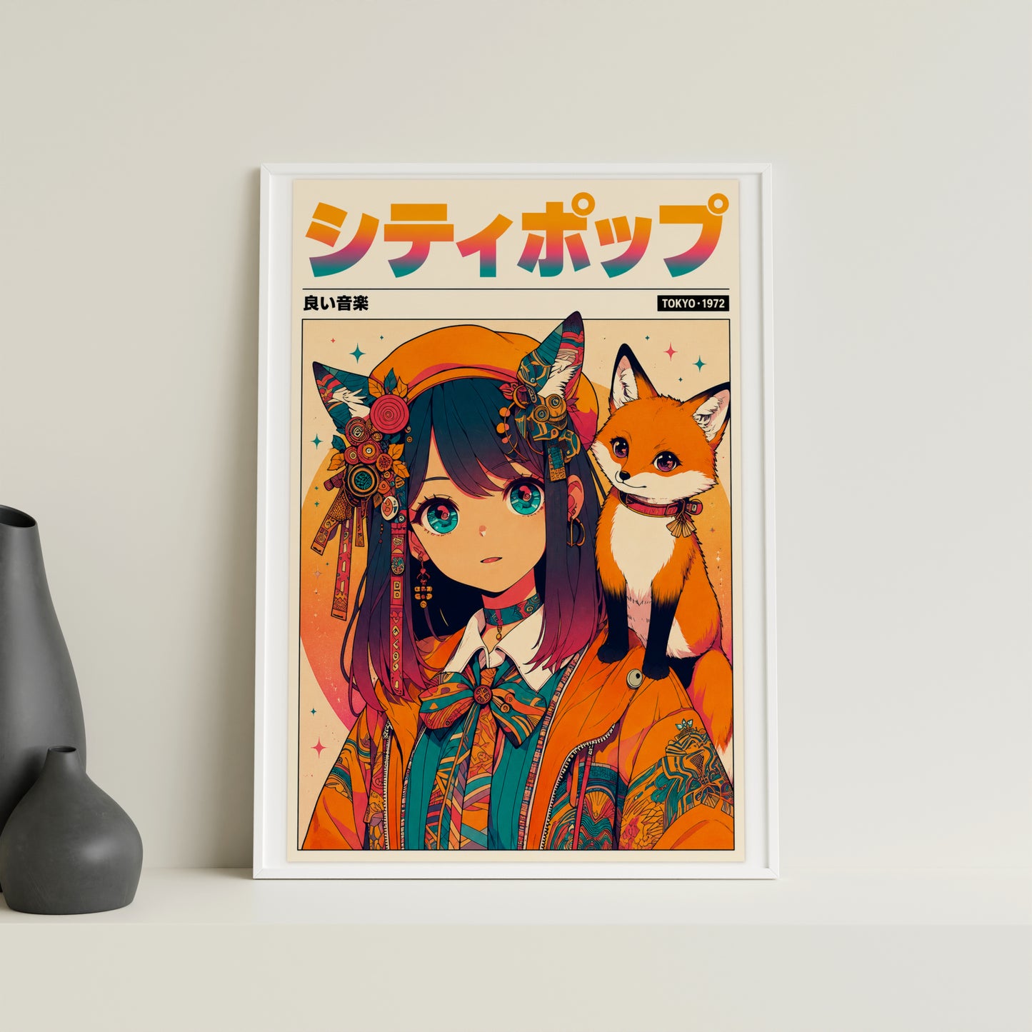Vintage Kitsune Wall Art | Japanese Anime Poster