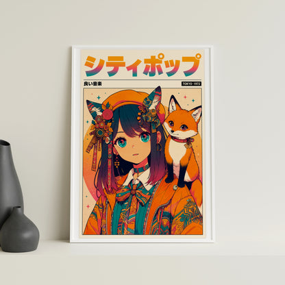 Vintage Kitsune Wall Art | Japanese Anime Poster