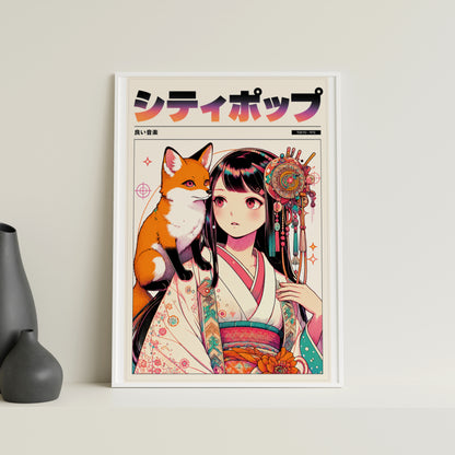 Japanese Fox Spirit Anime Poster | Kitsune Wall Art Print