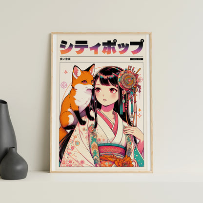 Japanese Fox Spirit Anime Poster | Kitsune Wall Art Print