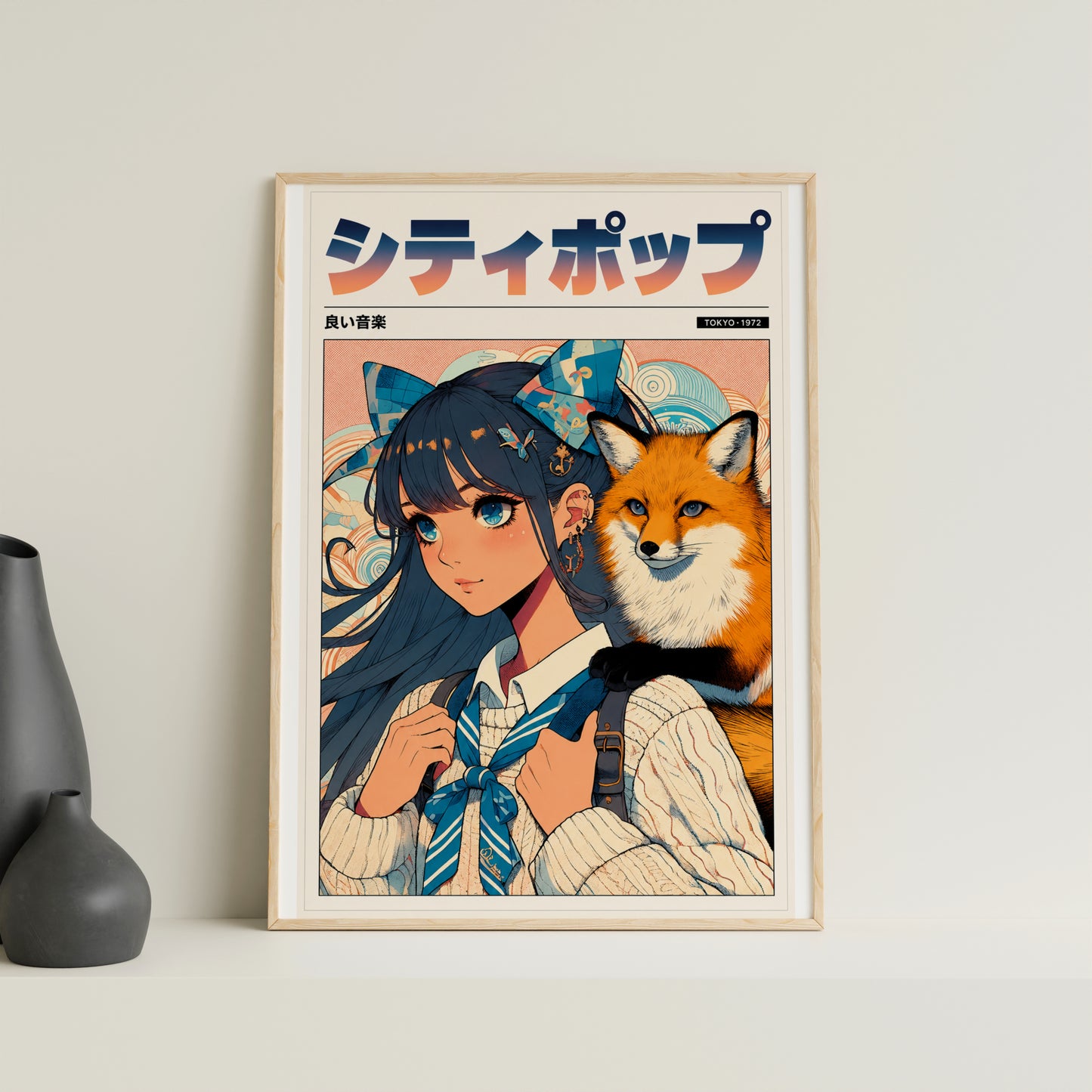 Kitsune Fox Girl Poster | Japanese Anime Wall Decor