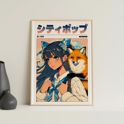 Kitsune Fox Girl Poster | Japanese Anime Wall Decor