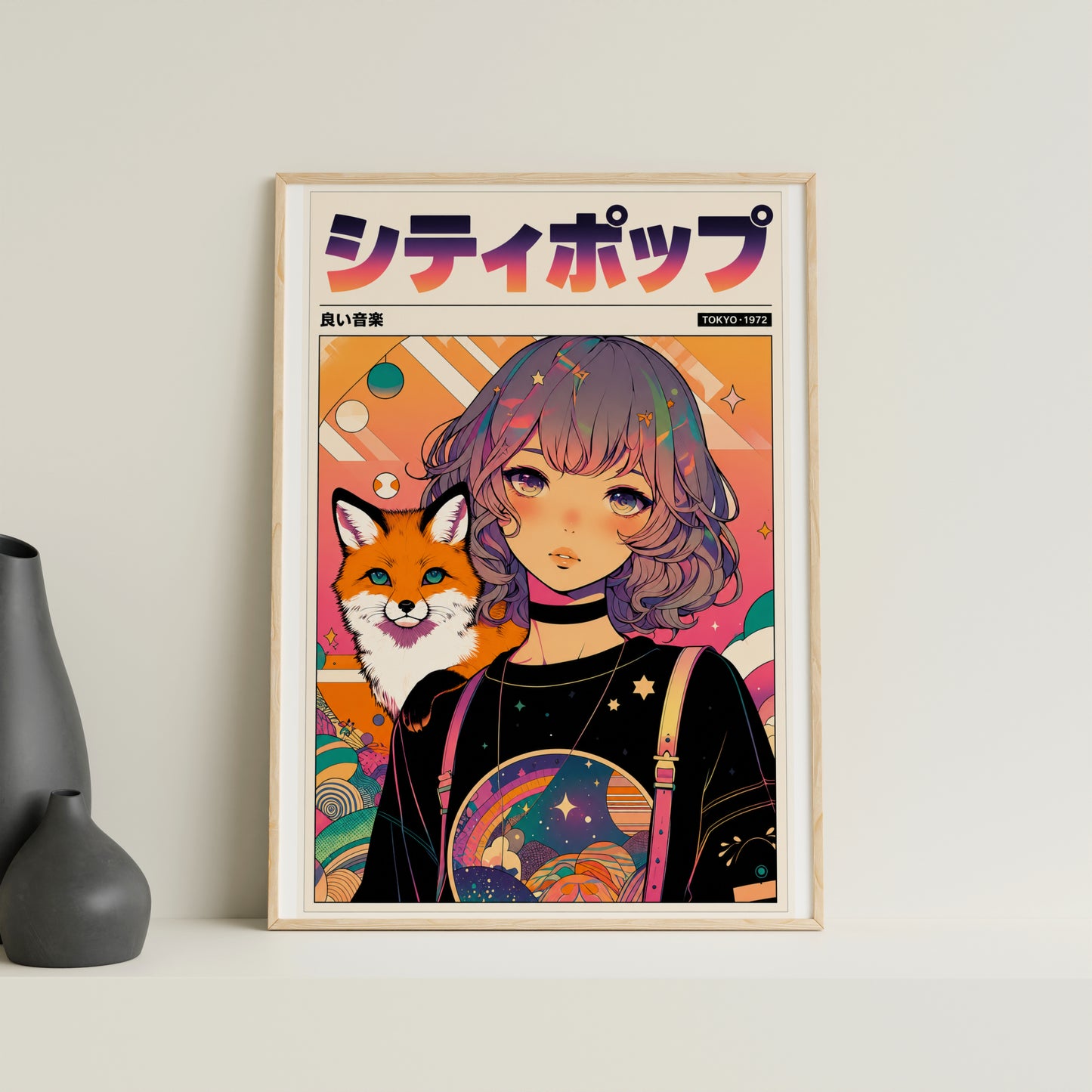 Mystic Fox Maiden Anime Print | Manga Inspired Wall Art