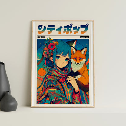 Japanese Fantasy Kitsune Poster | Anime Room Decor