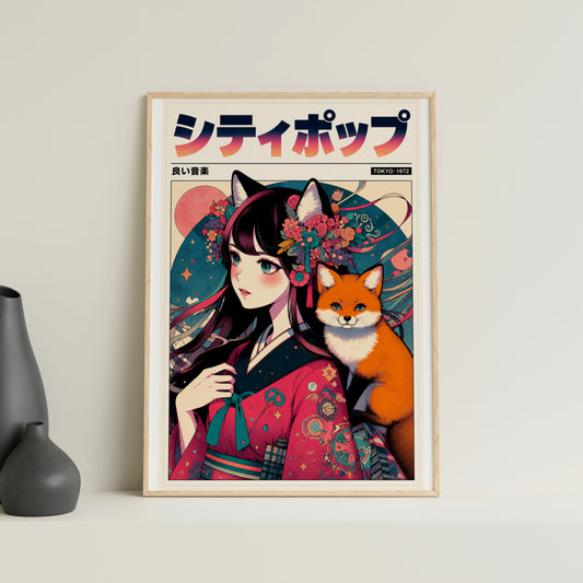 Retro Anime Fox Poster | Japanese Manga Wall Art