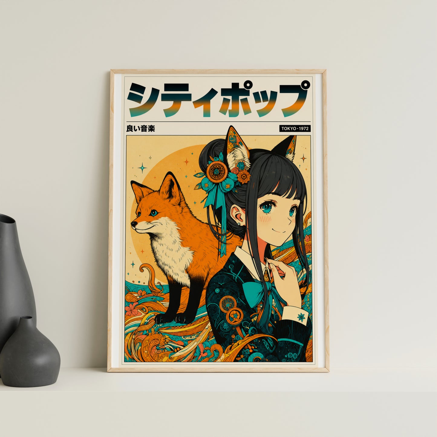 Sakura Fox Spirit Poster | Anime Inspired Wall Decor