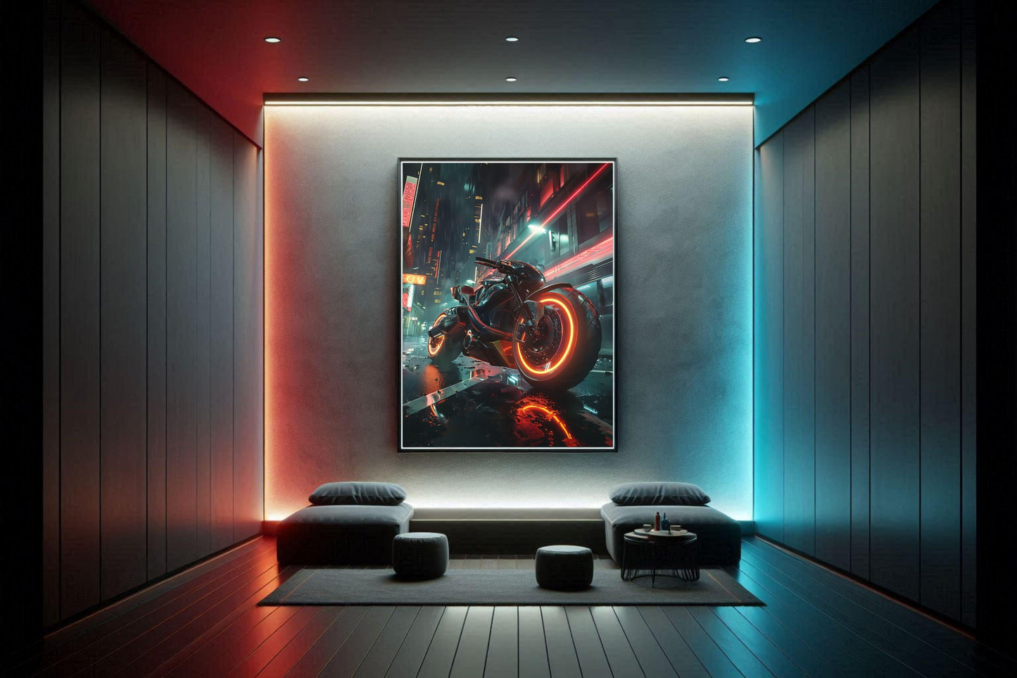 🏍️🏁🔧 Moto Cyberpunk Série futuriste #️⃣15  - (Affiche encadrée métal) - Aura Studio Déco