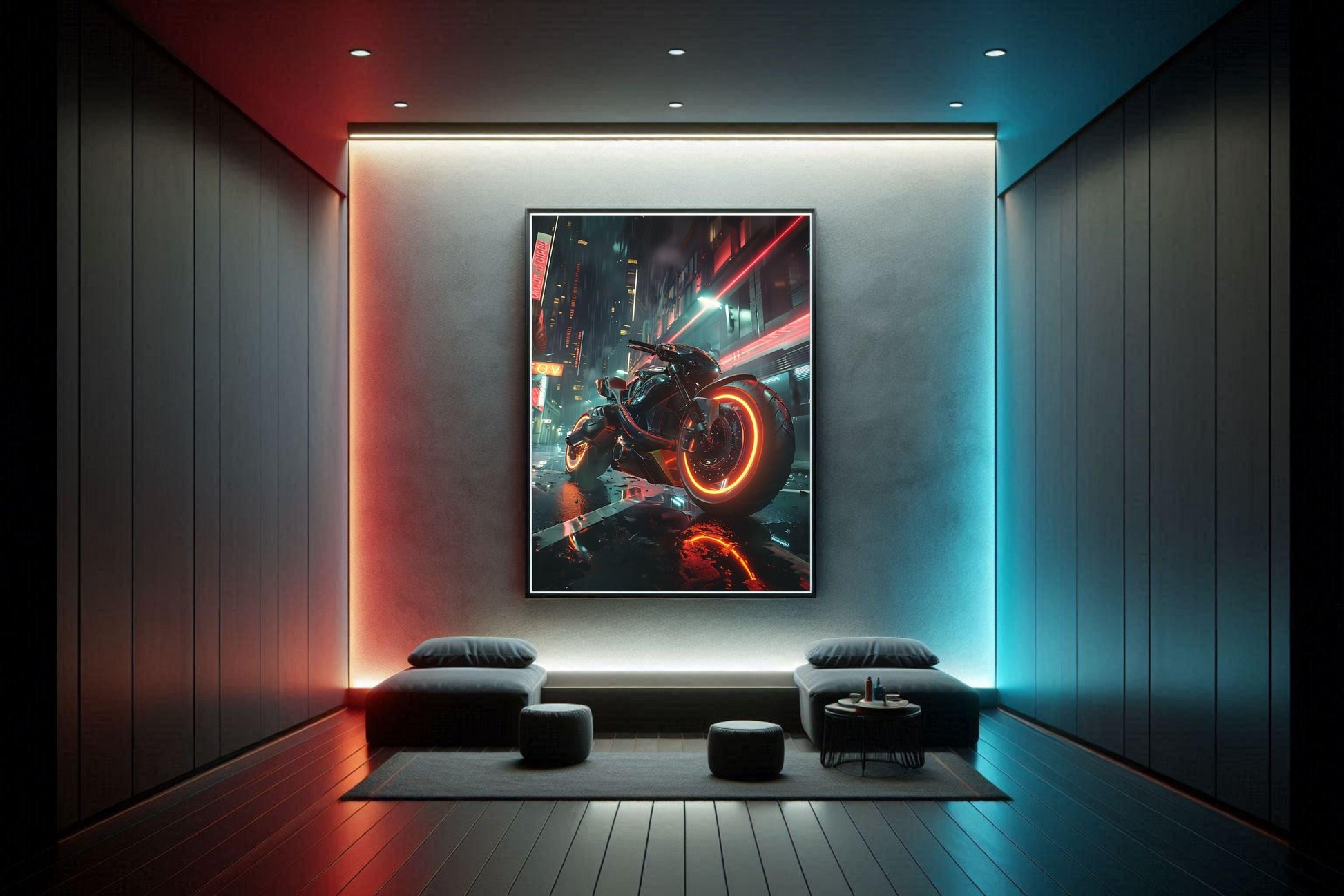 🏍️🏁🔧 Moto Cyberpunk Série futuriste #️⃣15  - (Affiche encadrée métal) - Aura Studio Déco