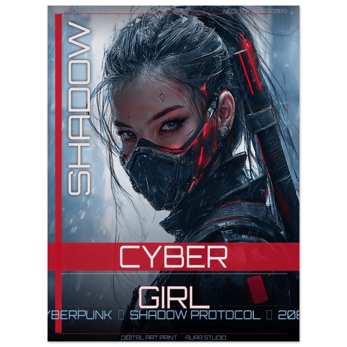 ☣️ Série limitée Art Cyberpunk - Poster Cybergirl Shadow Protocol - Aura Studio Déco