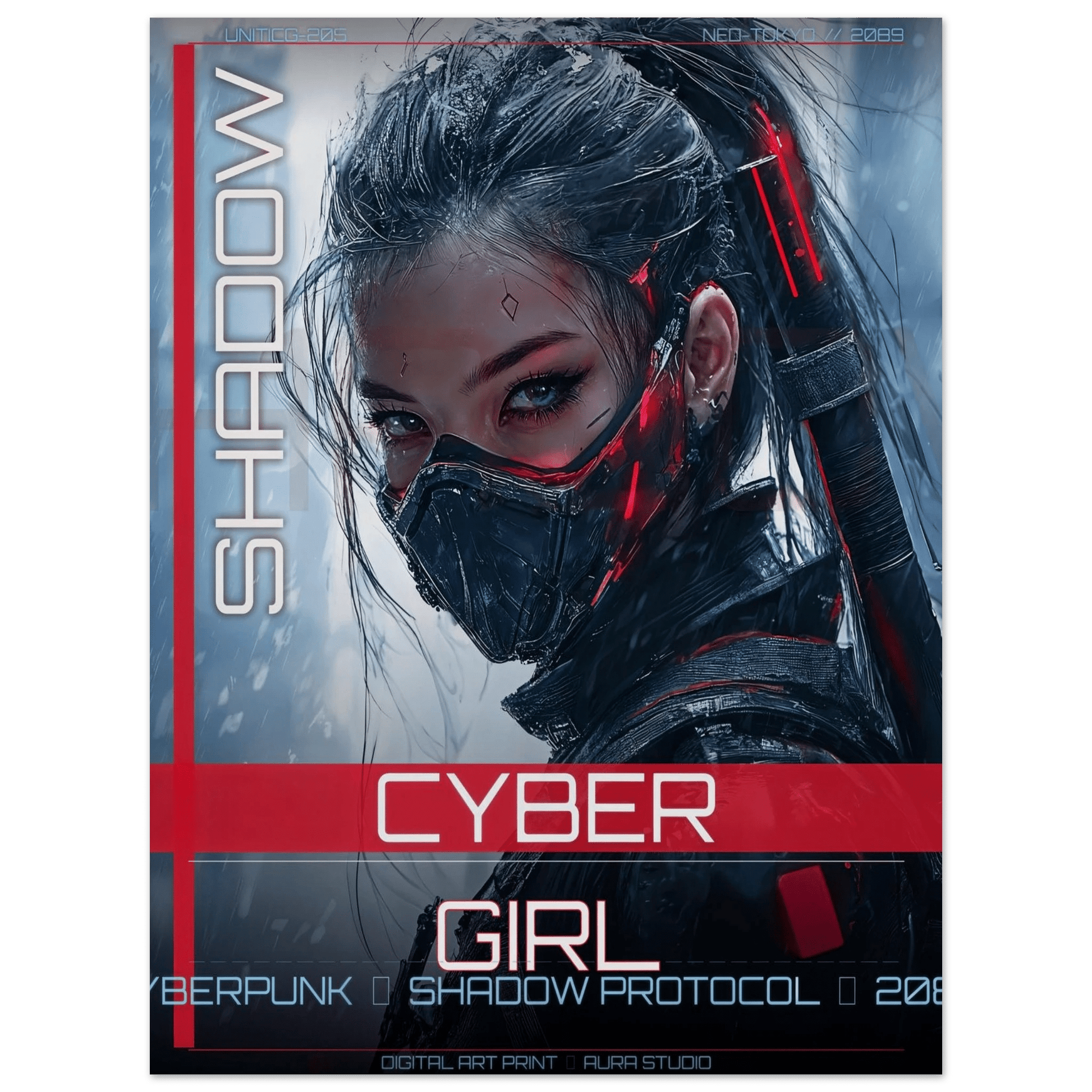 ☣️ Série limitée Art Cyberpunk - Poster Cybergirl Shadow Protocol - Aura Studio Déco