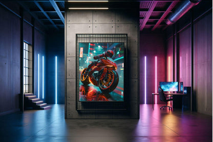 🏍️🏁🔧 Moto Cyberpunk Série futuriste #️⃣7  - (Affiche encadrée métal) - Aura Studio Déco