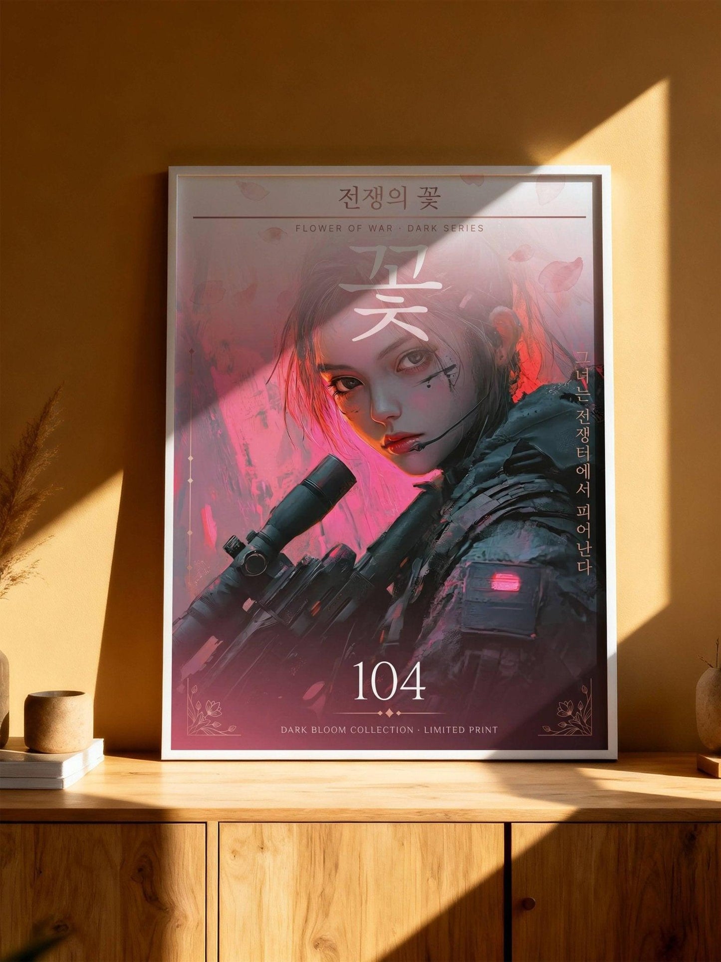 ☣️🧬 Série limitée Art Cyberpunk - Poster Cybergirl Flower of War - Aura Studio Déco