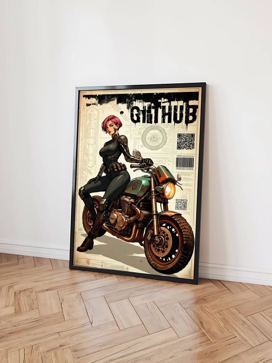 Affiche cyberpunk motarde #3 – poster sci-fi féminin