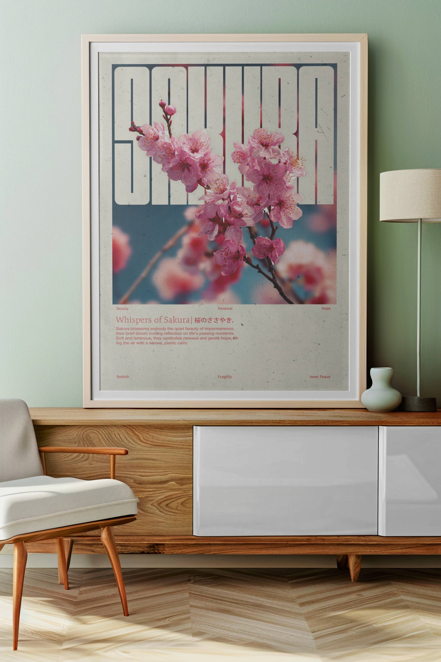 Poster Sakura Vintage – Affiche florale japonaise style rétro