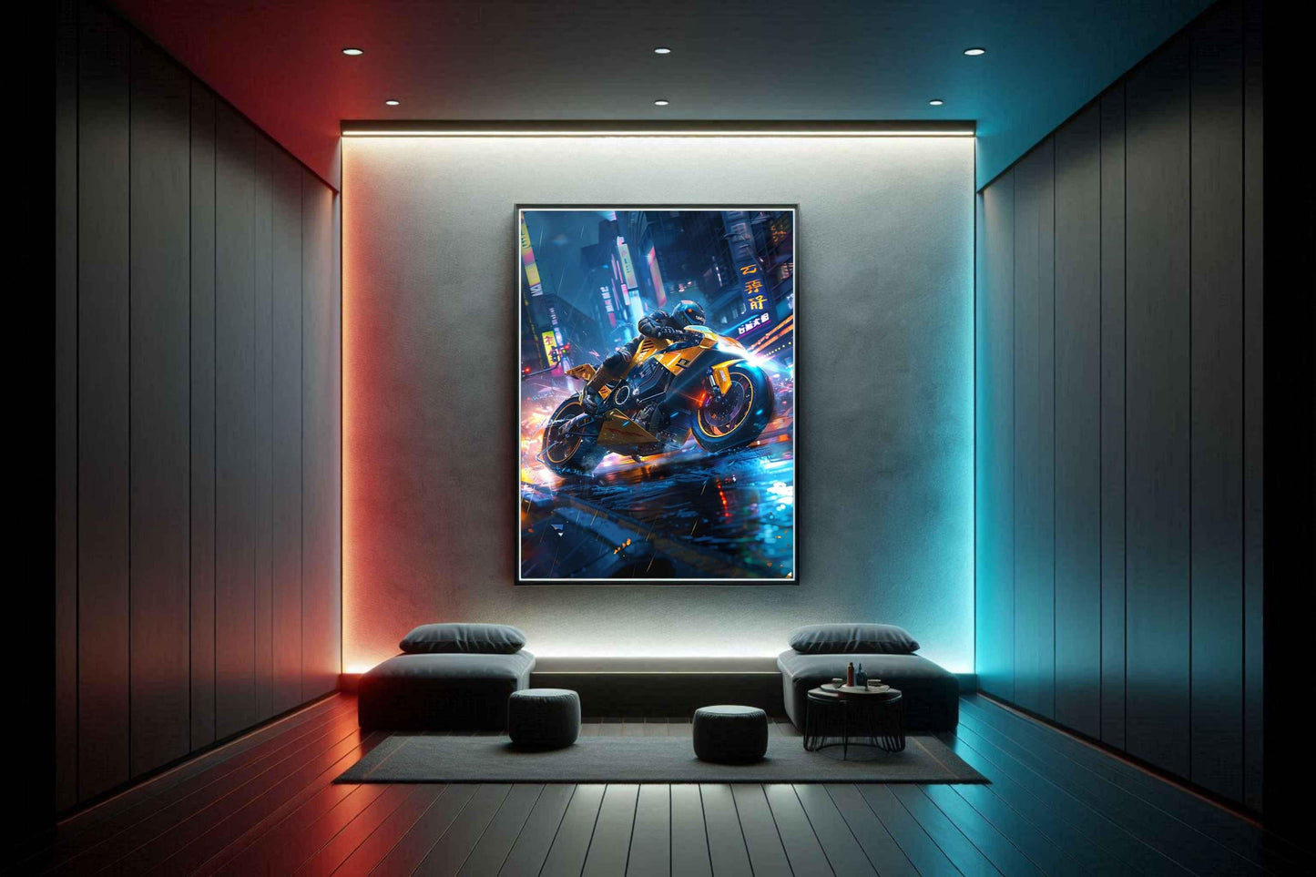 🏍️🏁🔧 Moto Cyberpunk Série futuriste #️⃣6  - (Affiche encadrée métal) - Aura Studio Déco