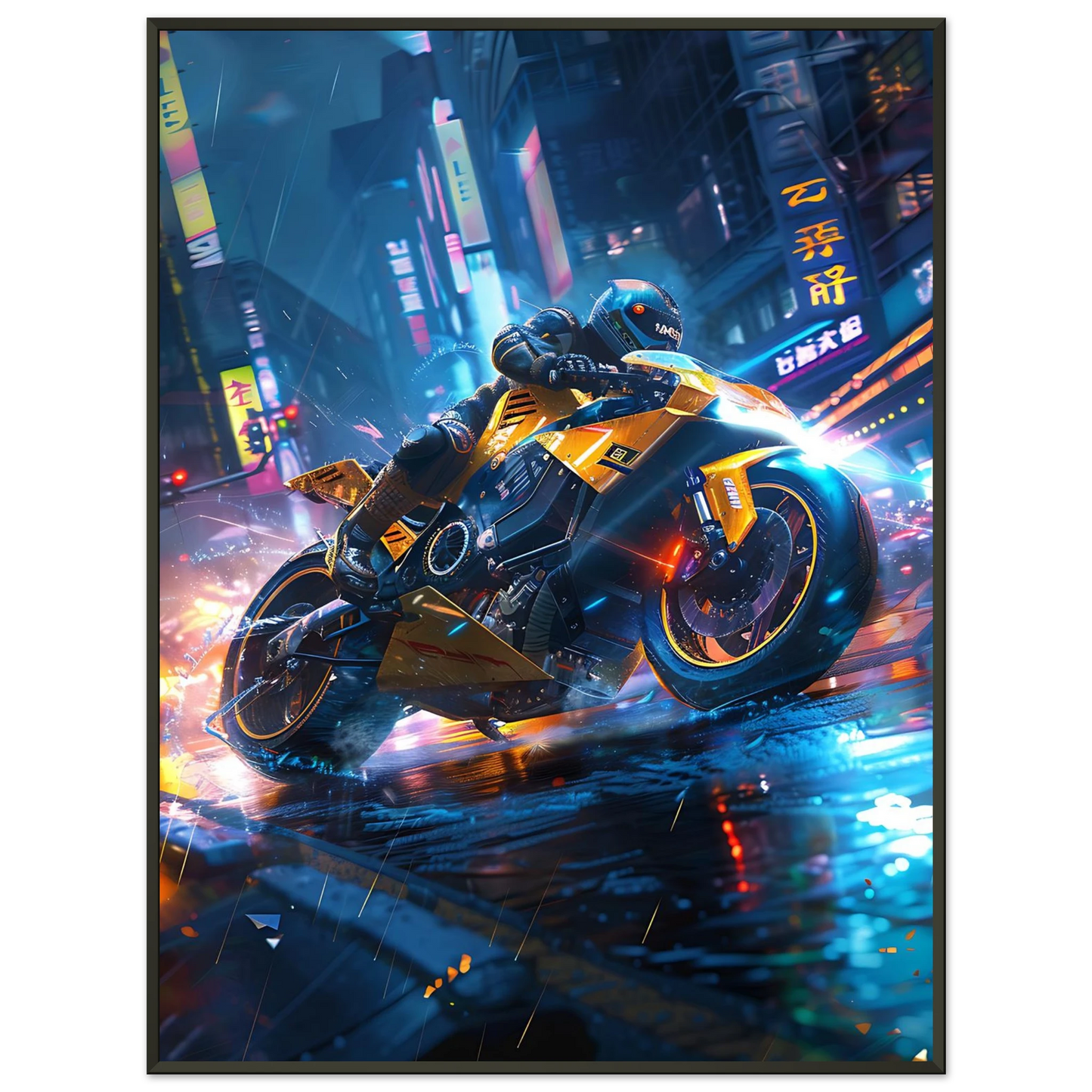 🏍️🏁🔧 Moto Cyberpunk Série futuriste #️⃣6  - (Affiche encadrée métal) - Aura Studio Déco