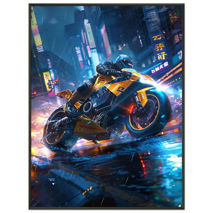 🏍️🏁🔧 Moto Cyberpunk Série futuriste #️⃣6  - (Affiche encadrée métal) - Aura Studio Déco