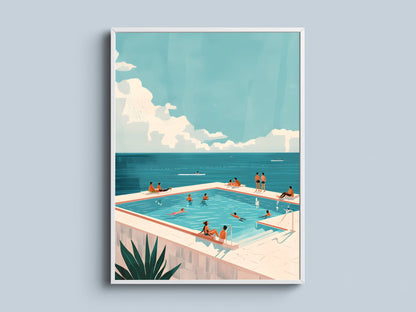 Affiche Piscine Bord de Mer Vintage – Poster Summer Pool Océan & Vacances Méditerranée