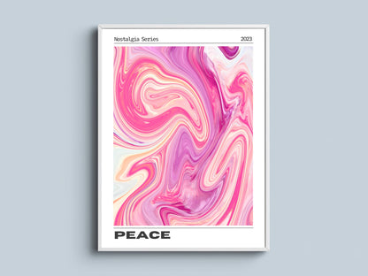Affiche Peace Rétro Minimaliste – Art Abstrait Rose Marbré | Poster Moderne Papier Mat