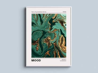 Affiche Mood Rétro Luxe – Art Abstrait Vert Émeraude et Or | Poster Marbré Moderne Papier Mat