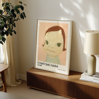 Yoshitomo Nara Girl Portrait Poster, Green Eyes Japanese Art Print, Contemporary Wall Decor, Minimalist Kawaii Artwork