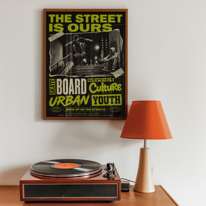 Street Skateboarding Poster, Urban Skateboard Wall Art, Retro City Print, Skate Culture Decor, Grunge Street Art, Skate Room Poster